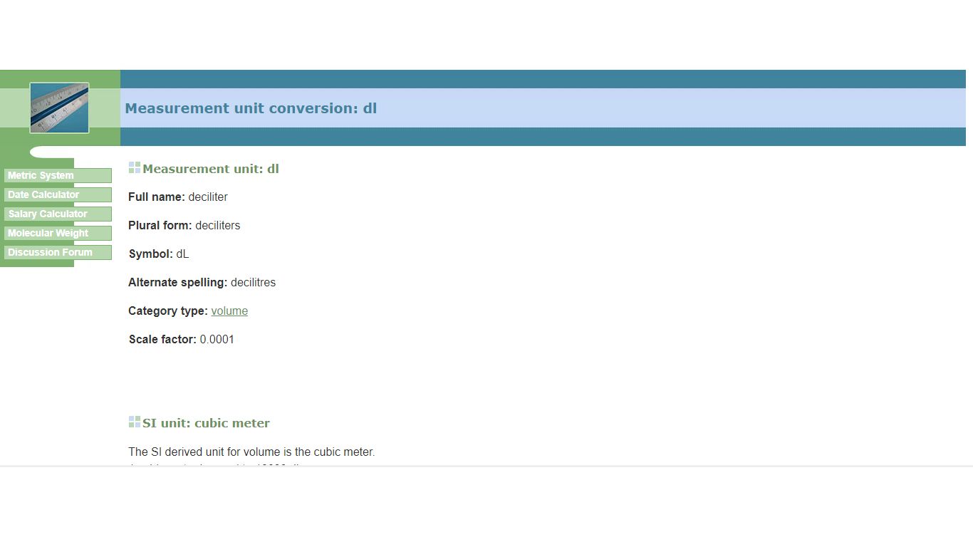 Measurement unit conversion: dl - Convert Units